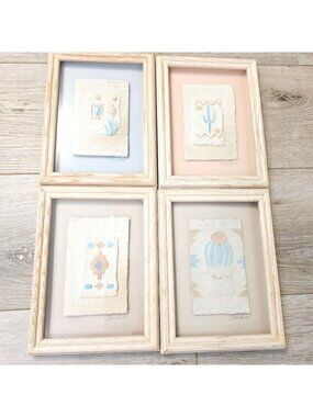 4 Vtg Hand-Cast 3D Paper Art Southwestern Figi Graphics Carlos Framed 8x6”